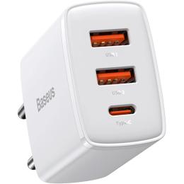 Мережевий зарядний пристрій Baseus Compact Quick Charger 2U+C 30W White (CCXJ-E02)