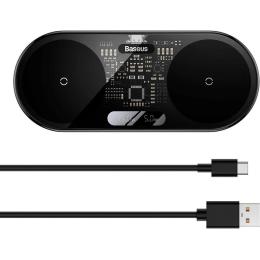 Бездротовий зарядний пристрій Baseus Digital LED Display 2in1 Wireless Charger 20W (WXSX010101) Black