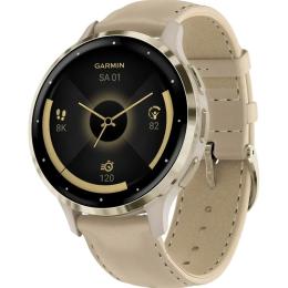 Смарт-годинник Garmin Venu 3S Soft Gold Stainless Steel Bezel with French Gray Case and Leather Band (010-02785-55)