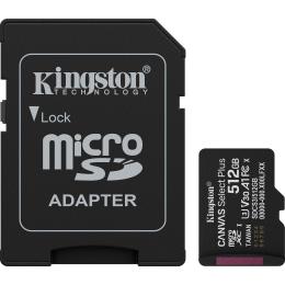Карта пам'яті Kingston microSDXC Canvas Select Plus 512GB Class 10 UHS-I U3 А1 V30 + SD адаптер (SDCS3/512GB)