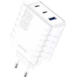 Мережевий зарядний пристрій Proove Speed Surge Gan 65W USB-A + 2 х USB-C White (WCSS60120002)