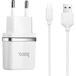 Мережевий зарядний пристрій Hoco C11 + Cable USB-A to MicroUSB White
