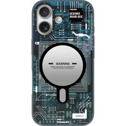 Чехол YoungKit Futuristic Circuit Board with Magnetic Ring для Apple iPhone 17 Blue