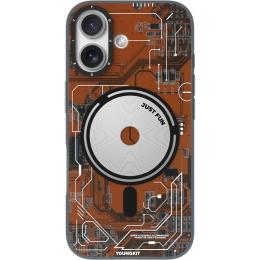 Чехол YoungKit Futuristic Circuit Board with Magnetic Ring для Apple iPhone 17 Orange