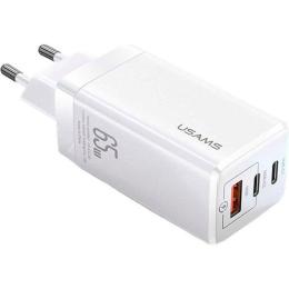 Мережевий зарядний пристрій Usams US-CC110 T33 3 Ports GaN Mini Fast Charger 65W White