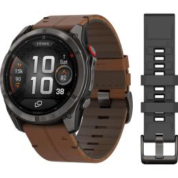 Смарт-годинник Garmin Fenix 8 Pro AMOLED Sapphire 51mm Carbon Gray DLC Titanium with Chestnut Leather Band (010-03199-40)