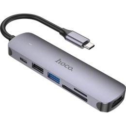USB-хаб Hoco HB28 6-in-1 Metal Gray (769336)