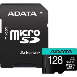 Карта памяти ADATA MicroSDXC Premier Pro 128Gb UHS-1 A2 V30S + SD адаптер (AUSDX128GUI3V30SA2-RA1)