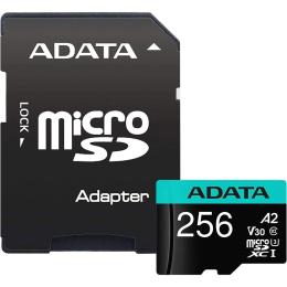 Карта памяти ADATA MicroSDXC Premier Pro 256Gb UHS-1 A2 V30S + SD адаптер (AUSDX256GUI3V30SA2-RA1)
