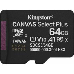 Карта пам'яті Kingston microSDXC Canvas Select Plus 64GB Class 10 UHS-I U1 V10 A1 (SDCS3/64GBSP)