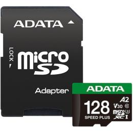 Карта памяти ADATA microSDXC Speed Plus 128Gb Class 10 UHS-1 A2 V30 + SD адаптер (UD128GUI3V30A2SP-RA1)