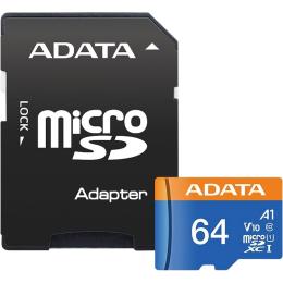 Карта памяти ADATA MicroSDXC Premier 64Gb Class 10 UHS-1 A2 + SD адаптер (AUSDX64GUICL10A1-RA1)