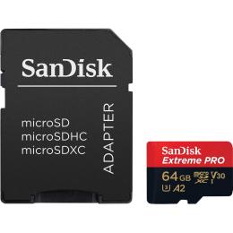 Карта памяти SanDisk microSDXC Extreme Pro 64GB UHS-I U3 V30 A2 + SD Adapter (SDSQXCU-064G-GN6MA)