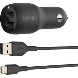 Автомобильное зарядное устройство Belkin Boost Up Charge 2xUSB-A + Cable USB-A to USB-C 24W Black (CCE001BT1MBK)