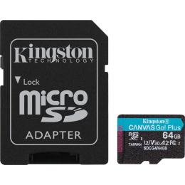Карта пам'яті Kingston microSDXC Canvas Go! Plus 64GB Class 10 UHS-I U3 V30 A2 + SD адаптер (SDCG4/64GB)