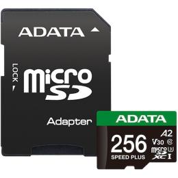 Карта памяти ADATA microSDXC Speed Plus 256Gb Class 10 UHS-1 A2 V30 + SD адаптер (UD256GUI3V30A2SP-RA1)