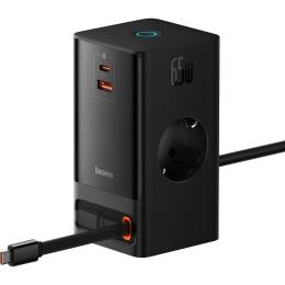 Мережевий зарядний пристрій Baseus PowerCombo Digital PowerStrip 2AC+1U+1C+Retractable-C 65W Black (PSLR000301) EU