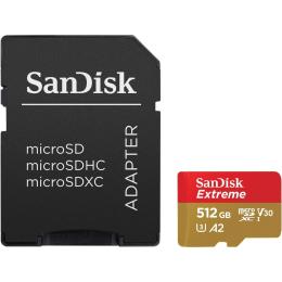 Карта памяти SanDisk microSDXC Extreme 512GB UHS-I U3 V30 A2 + SD Adapter (SDSQXAV-512G-GN6MA)
