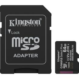 Карта пам'яті Kingston microSDXC Canvas Select Plus 64GB Class 10 UHS-I U1 V10 A1 + SD адаптер (SDCS3/64GB)