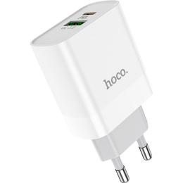 Мережевий зарядний пристрій Hoco C80A USB-A/USB-C 18W White
