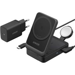 Беспроводное зарядное устройство Anker Magsafe MagGo 3-in-1 Qi2 USB-C Charger Black (A2918)
