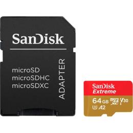 Карта памяти SanDisk microSDXC 64GB UHS-I Extreme U3 A2 V30 + SD Adapter (SDSQXAH-064G-GN6MA)