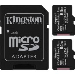 Карта пам'яті Kingston microSDXC 64GB Canvas Select Plus Class 10 UHS-1 А1 2 шт + SD адаптер (SDCS2/64GB-2P1A)