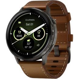 Смарт-годинник Garmin Venu 4 45mm Slate with Brown Leather Band (010-03014-03)