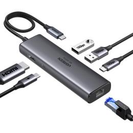 USB-хаб Ugreen USB-C to HDMI+2xUSB 3.2+USB-C 3.2+RJ-45+PD Power Converter CM512 (45000)