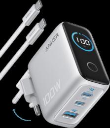 Адаптер ANKER GaN Charger 100W, 2xUSB-C PD &amp; 1xUSB-A w Display and Cable Silver (7232957)