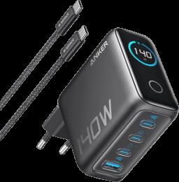 Адаптер ANKER Laptop GaN Charger 140W, 3xUSB-C PD3.1 &amp; 1xUSB-A w Display and Cable (Black)