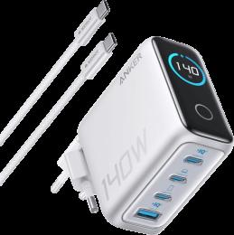 Адаптер ANKER Laptop GaN Charger 140W, 3xUSB-C PD3.1 &amp; 1xUSB-A w Display and Cable (Silver)