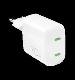 Адаптер Puro GaN Wall Charger with 2 USB-C ports, 70W, white PUFCMTCUSBCC70WGWHI