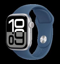 Apple Watch Series 10 46mm Silver Aluminum Case with Denim Sport Band - S/M (MWWL3)