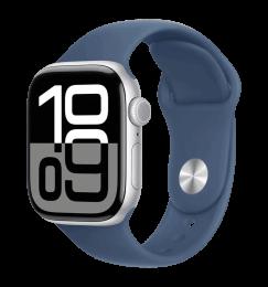 Apple Watch Series 10 GPS + Cellular 46mm Silver Aluminium Case with Denim Sport Band M/L (MWY13)