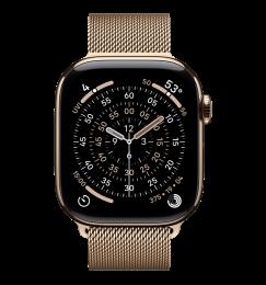 Apple Watch Series 11 GPS + Cellular 46mm Gold Titanium Case with Gold Milanese Loop - M/L (MFD84)