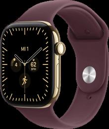 Apple Watch Series 12 Cellular 46mm Radiant Gold Titanium Case with Burgundy Sport Band S/M (MJGR4)