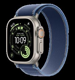 Apple Watch Ultra 3 GPS + Cellular 49mm Natural Titanium Case with Blue/Bright Blue Trail Loop - S/M (MEWR4)