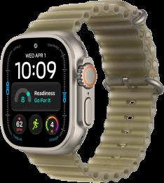 Apple Watch Ultra 4 Natural Titanium Case with Translucent Kelp Ocean Band (MJCR4+MK7M4)