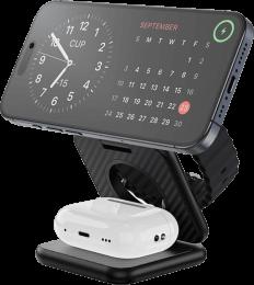 Бездротова Зарядка WIWU Wi-W035 Kevlar Mag Go 3 in 1 wireless charger (Black)