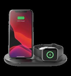 Бездротовий ЗП Belkin 3-in-1 Wireless Pad/Stand/Apple Watch Black (WIZ001VFBK)