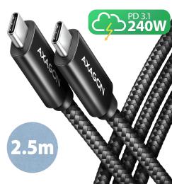 Кабель AXAGON BUCM2-CM25AB USB-C-USB-C 2.0, 2.5м, PD 240W 5A, Чорний