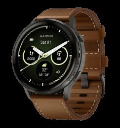 Смарт-годинник Garmin Venu 4 45 mm Slate with Brown Leather Band (010-03014-03)