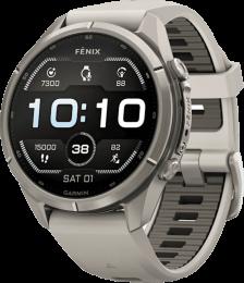 Спортивний годинник Garmin Fenix 9 Pro 43mm AMOLED Sapph.Titanium with Fog Gray/Dark Sandstone Silicone Band (010-04335-85)