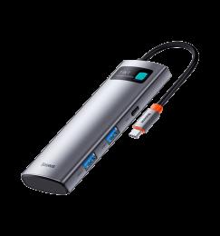 Хаб Baseus Metal Gleam Series 7-in-1 (2xUSB3.0 + 4KHD  + Type-C + Type-C PD+ TF + SD) (gray) (WKWG020113)