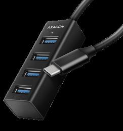 Хаб AXAGON HUE-M1C SuperSpeed USB-C MINI hub, USB-C кабель 20см, Чорний