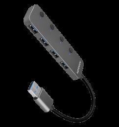 Хаб AXAGON HUE-MSA SuperSpeed USB-A SWITCH hub w. функція зарядки, USB-A кабель 20см, Сірий