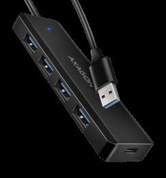 Хаб AXAGON HUE-C1A USB-A 5Гбіт/с TRAVEL hub, 20см Type-A, Чорний