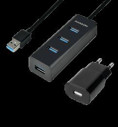 Хаб AXAGON HUE-S2BP USB3.0 CHARGING hub, 1.2м кабель, MicroUSB зарядка, Чорний
