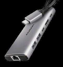 Хаб концентратор AXAGON HMC-6G2L USB-C 10Гбіт/с 6in1 hub, Сірий
